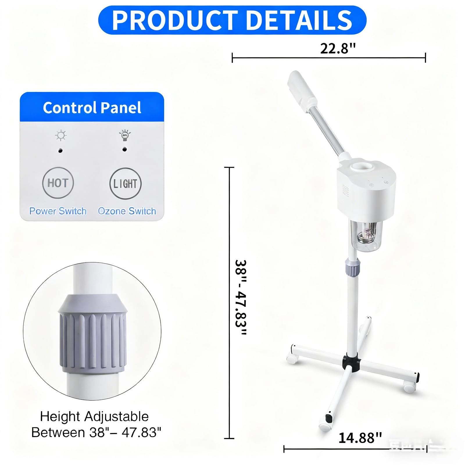 Professioneller Gesichtsdampfer Ionic Nano Hot Mist Spray & Timer, Gesichtsdampfer für Kosmetiker, SPA-Salon% Zuhause, Weiß
