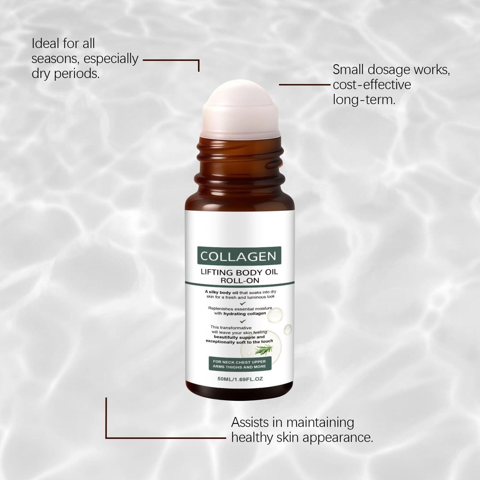 XINRAN Collagen Lifting Body Oil Roll on, olio di collagene idratante corpo dopo la doccia, Easy Roll-On, applicatore anti-invecchiamento, pelle liscia e luminosa, 50 ml/1,69 fl oz (4 pezzi)