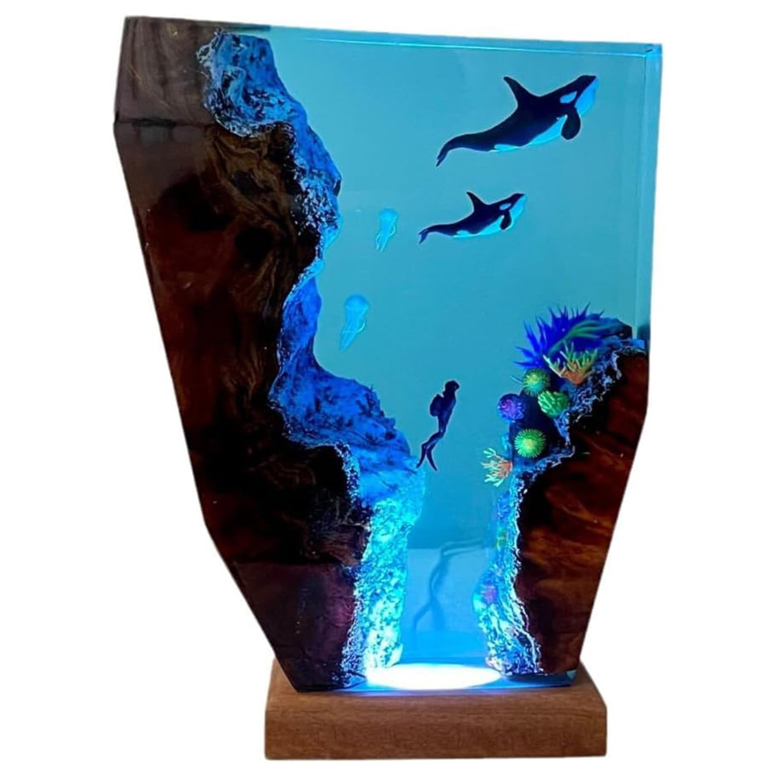 Taucher-Nachtlampe, Ozean Lampe, Nachttischlampe Aus Epoxidharz, Diorama Mit Ozean Thema, Ozean Lampe Aus Kunstharz, Bürodekoration, Schlafzimmerdekoration