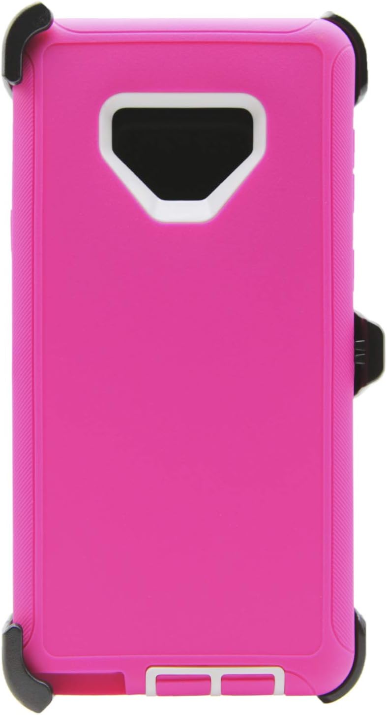 WallSkiN Case for Galaxy Note 9 (6.4") Heavy Duty Full Body Military Grade Drop Protection Carrying Cover Holder | Holster for Men Belt with Clip Stand – Pink/White