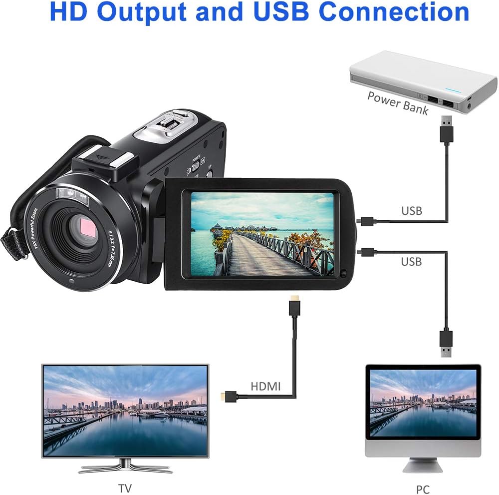 CofunKool Video Camera Camcorder for YouTube Full HD 1080P Vlogging Digital Camera 24.0MP Night Vision 16X Digital Zoom with Telescope