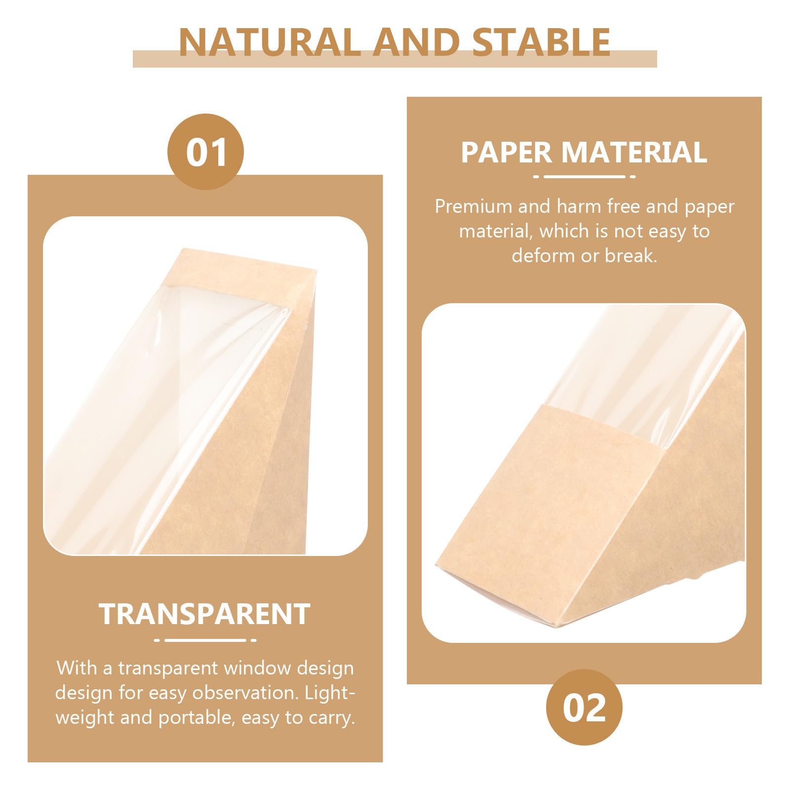 jojofuny 100 Stück Dreieckige Kraftpapier Brotdose aus Papier mit Transparentem Fenster Tragbare Leichte Sandwich Verpackung für Shops und Bäckereien