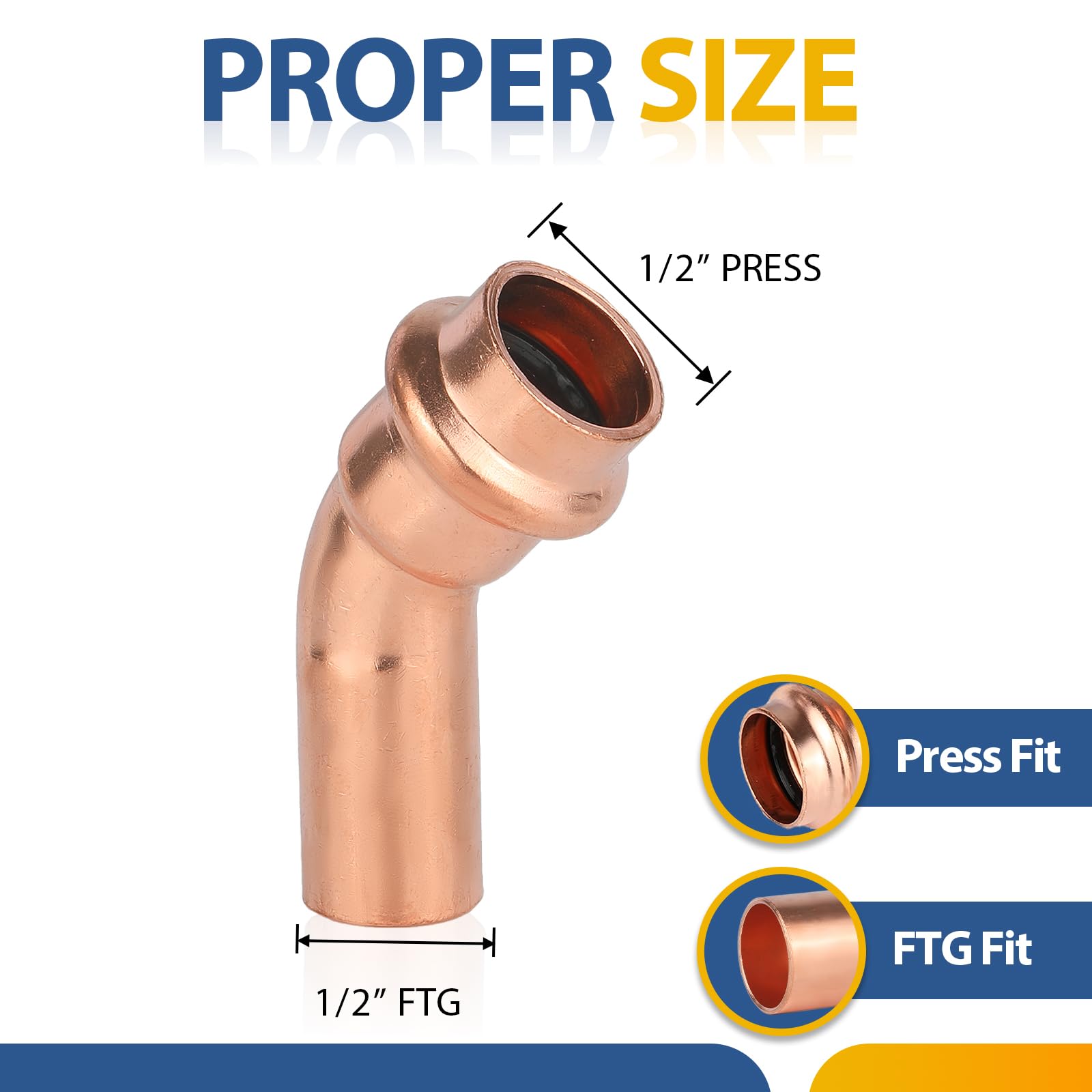 (Paquete de 30) Conectores de Codo de Cobre GUOFIS LF para Calle, Codo de 45 Grados de Ajuste a presión de 1/2" FTG x 1/2" para conexión de tubería de Cobre (PRESS037-30Pack)