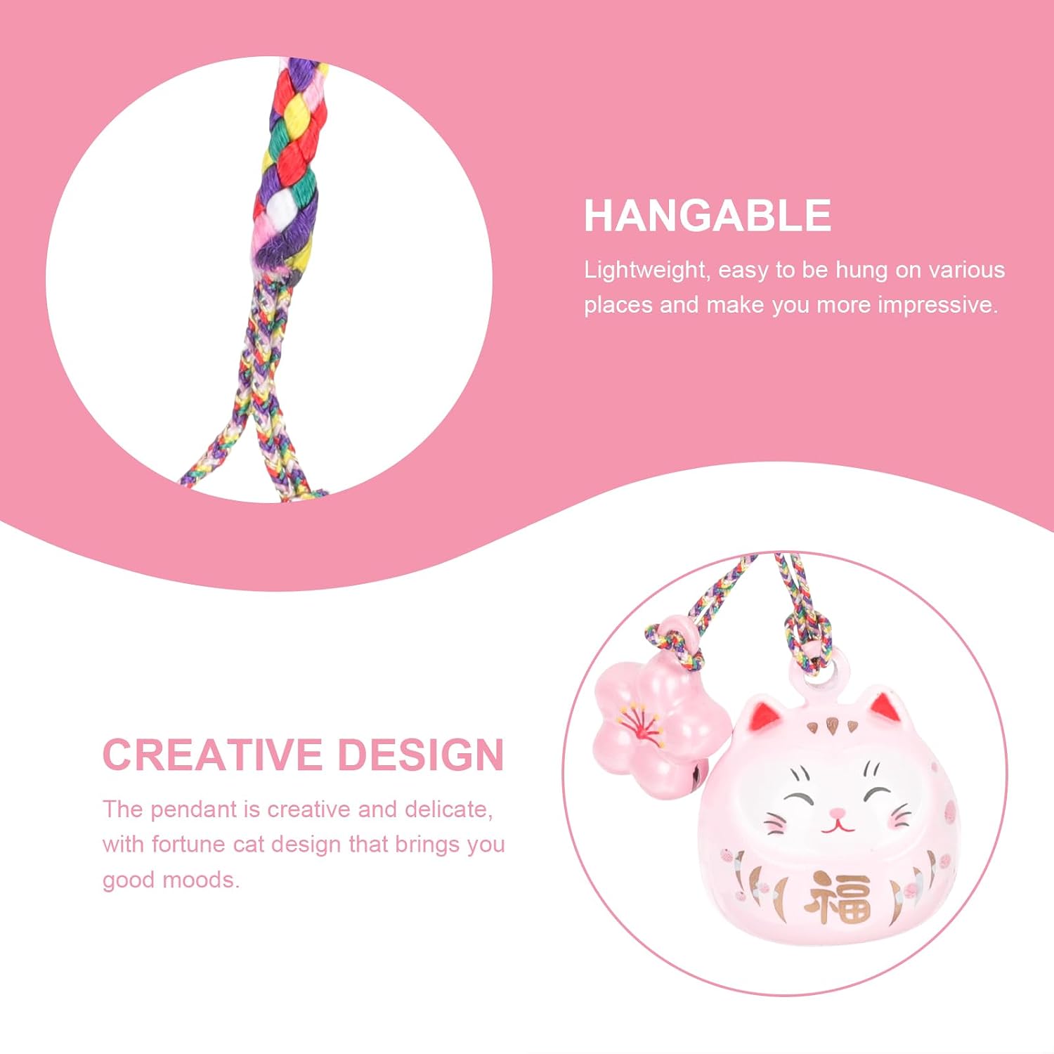 Abaodam Cute Lucky Cat Pendant Japanese Fortune Lucky Japanese Maneki Neko Cat Hanging Pendant for Car Purse Bag Phone Charm