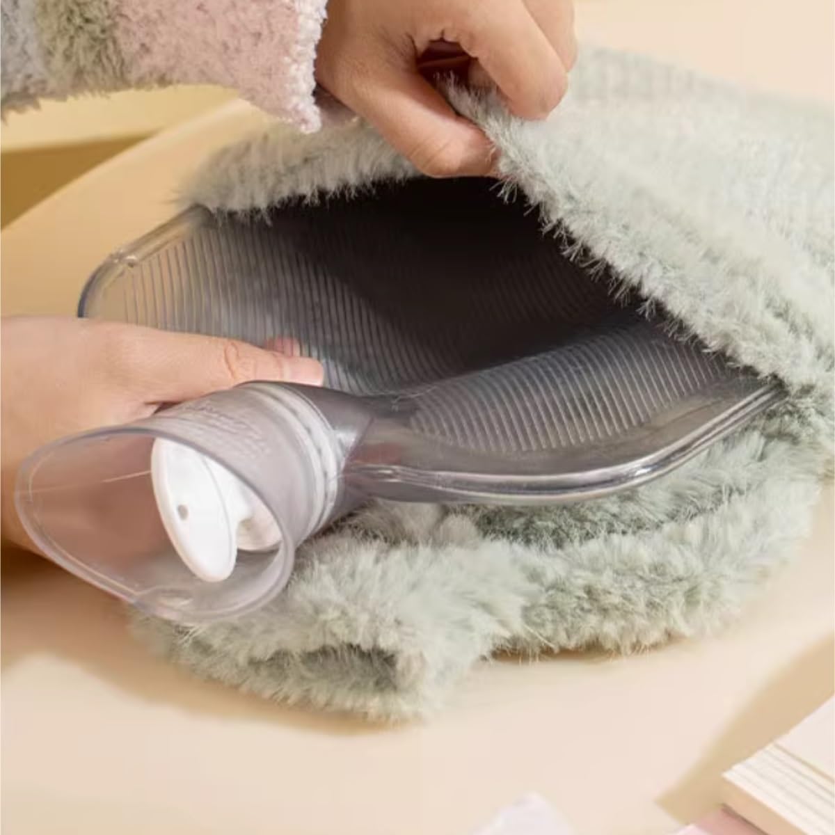 Bolsa Agua Caliente Calentador Caliente De La Mano Felpa del Vientre Compresa Cintura Gruesa Llena Agua Botella Térmica(Pink)