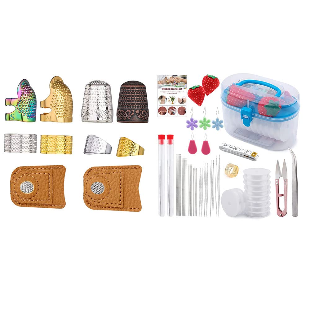 10pcs Hand-Working Sewing Thimble and 50PCS Beading Needles Set