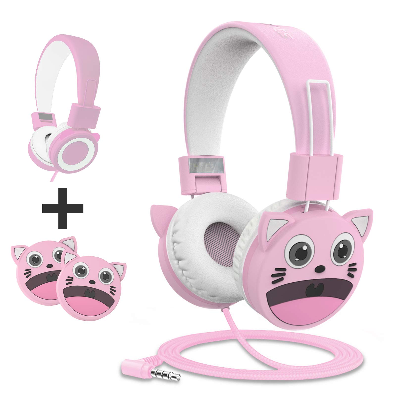 K13 Kids Headphones, Headphones for Kids with 85dB Volume Limited for Girls, Toddler Headphones with Tangle-Free Cord, Foldable Adjustable On Ear Headphones for School/Plane/IPad(Pink)