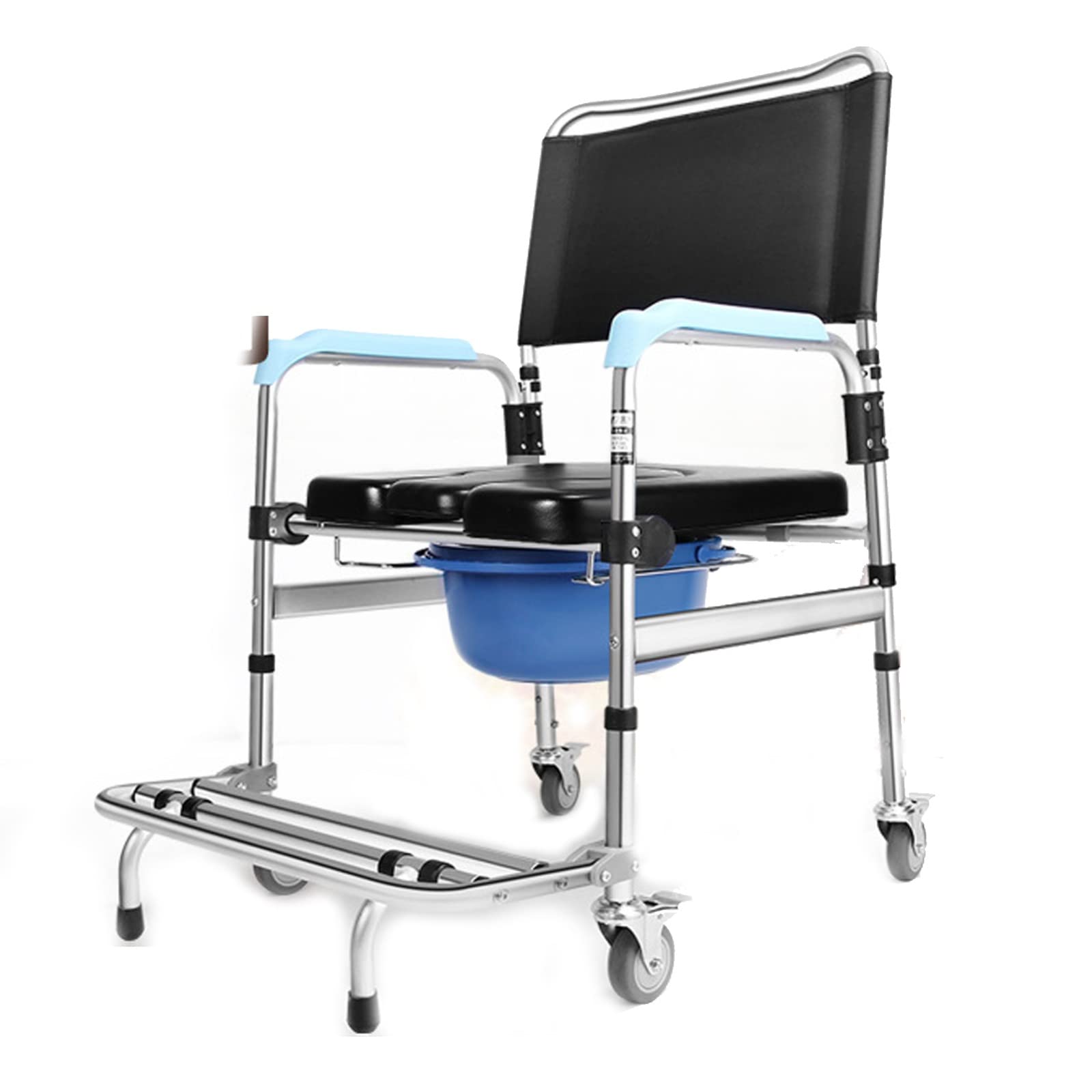 BHGFYXBS Wheeled Commode Chair,Toilet Commode Chair,Bedside Commode Transport Wheelchair With Adjustable Height,Bedside Commode Chair With Detachable Pot And 4 Wheel Brakes For El