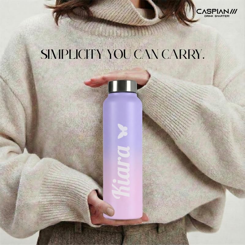 Image of Caspian Astra Customised Stainless Steel Water Bottle 1L, Bloom with Logo Print - Personalised Water Bottle with Your Name Print for Kids Boys Girls School Office Gym- Perfect for Corporate Gifting