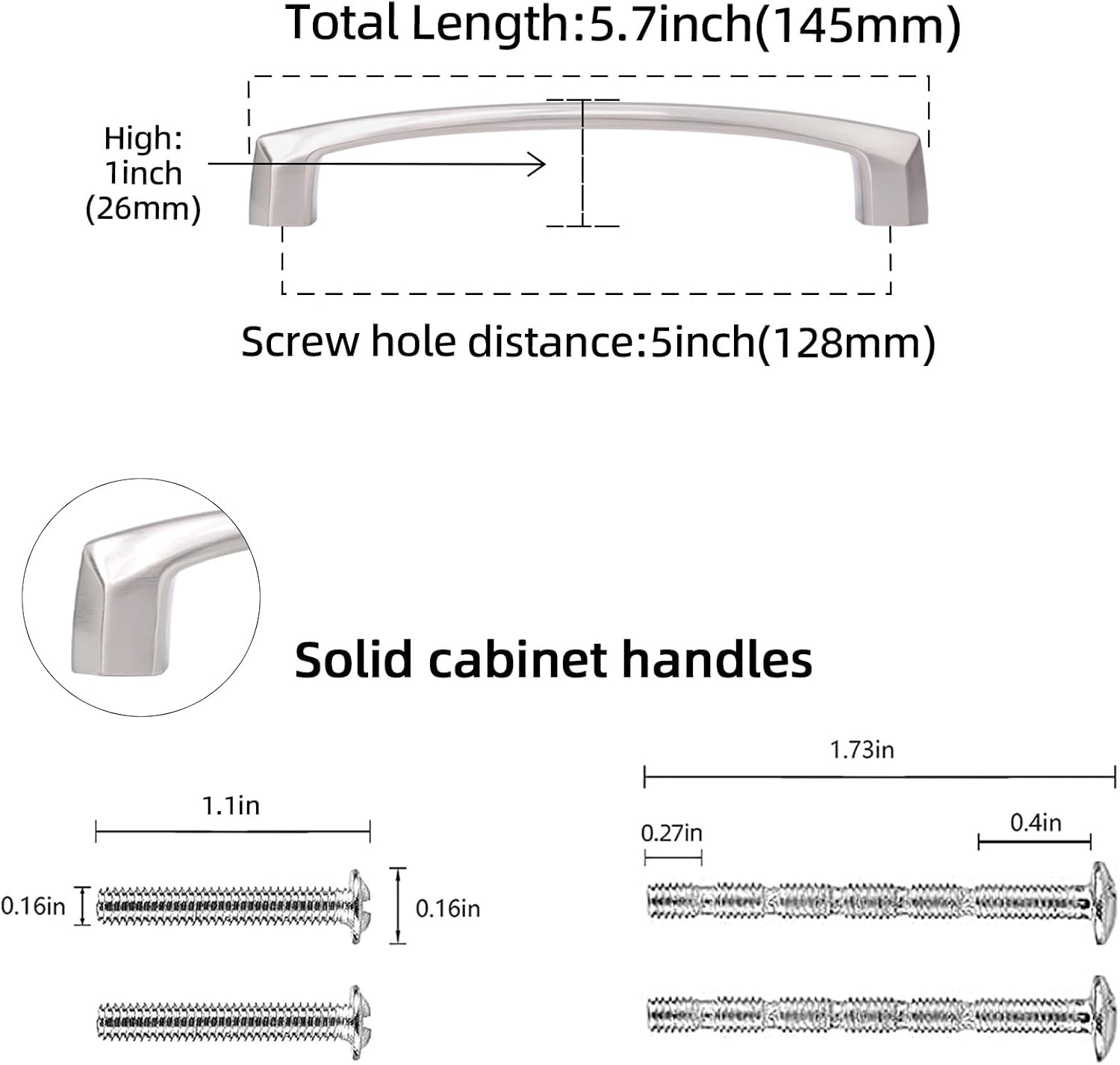 10 Pack 5 inch(128mm) Brushed Satin Nickel Kitchen Cabinet Handles Cabinet Pulls Sliver Drawer Pulls Kitchen Cabinet Hardware Handles Dresser Handles