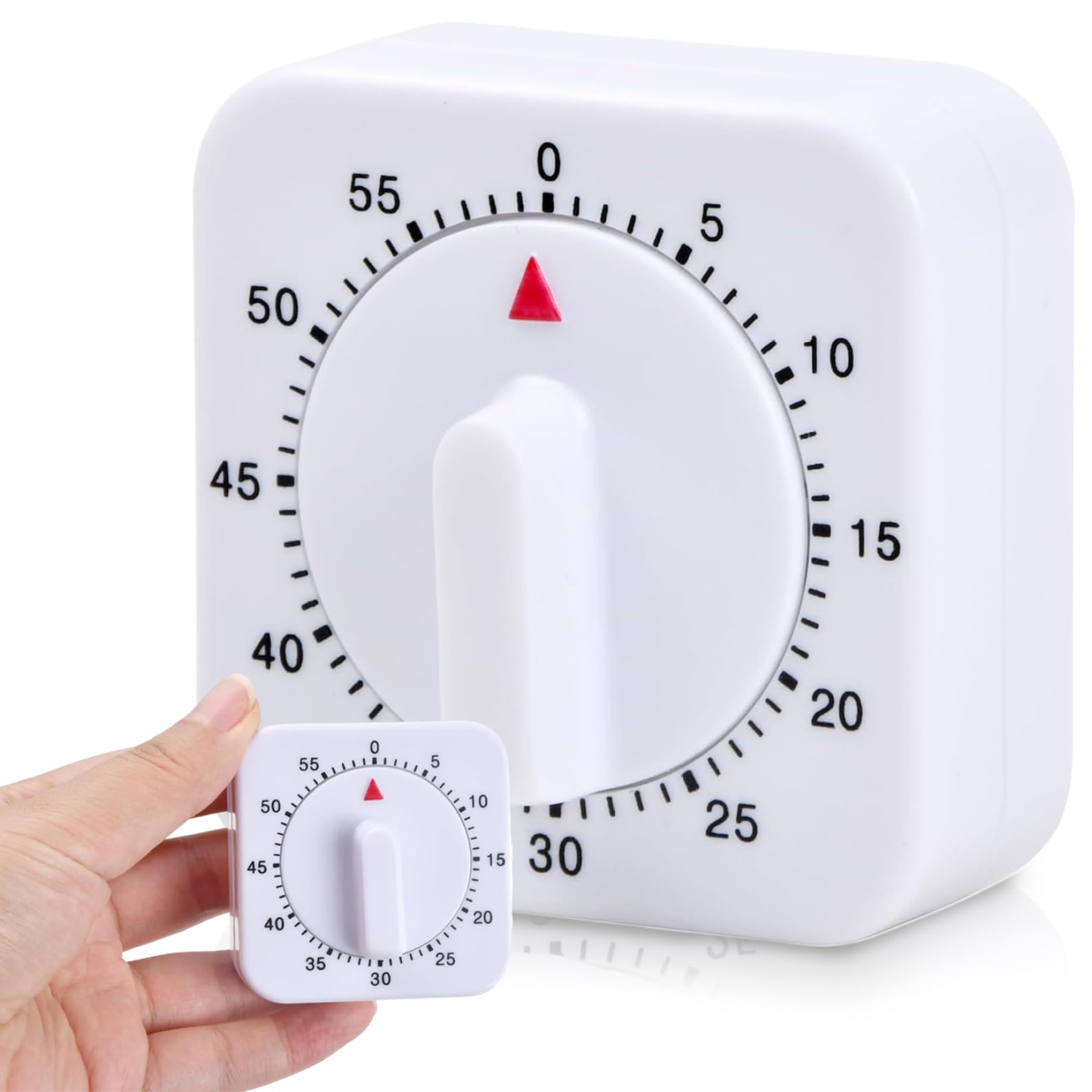 Hotainoys Kitchen Timer Manual 60min Cooking Timer with 3s Ring Time Accurate White Plastic Mechanical 2.4x2.4x1 for Cooking, Baking, Stewing Mechanical