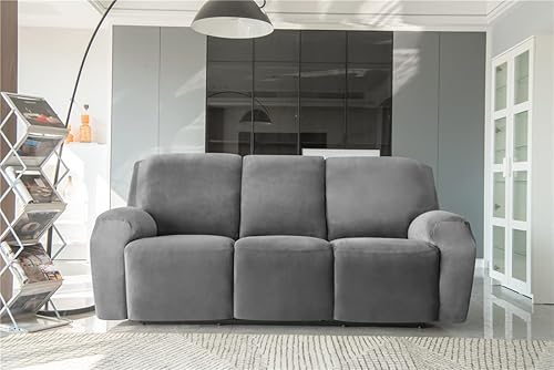 Vista 12 de Funda elástica para sofá reclinable, fundas de terciopelo para sillas reclinables de 3 cojines, 8 piezas, fundas protectoras para muebles