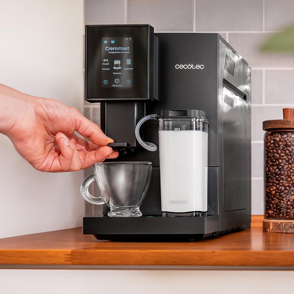 Cecotec Machine a Café Espresso Superautomatique Cremmaet Compactccino Connected. 19 Bars, Thermoblock, Écran TFT, Wifi, Moulin Integré, Réservoir d'eau 1,1 L et de lait 400 ml, Nettoyage Automatique