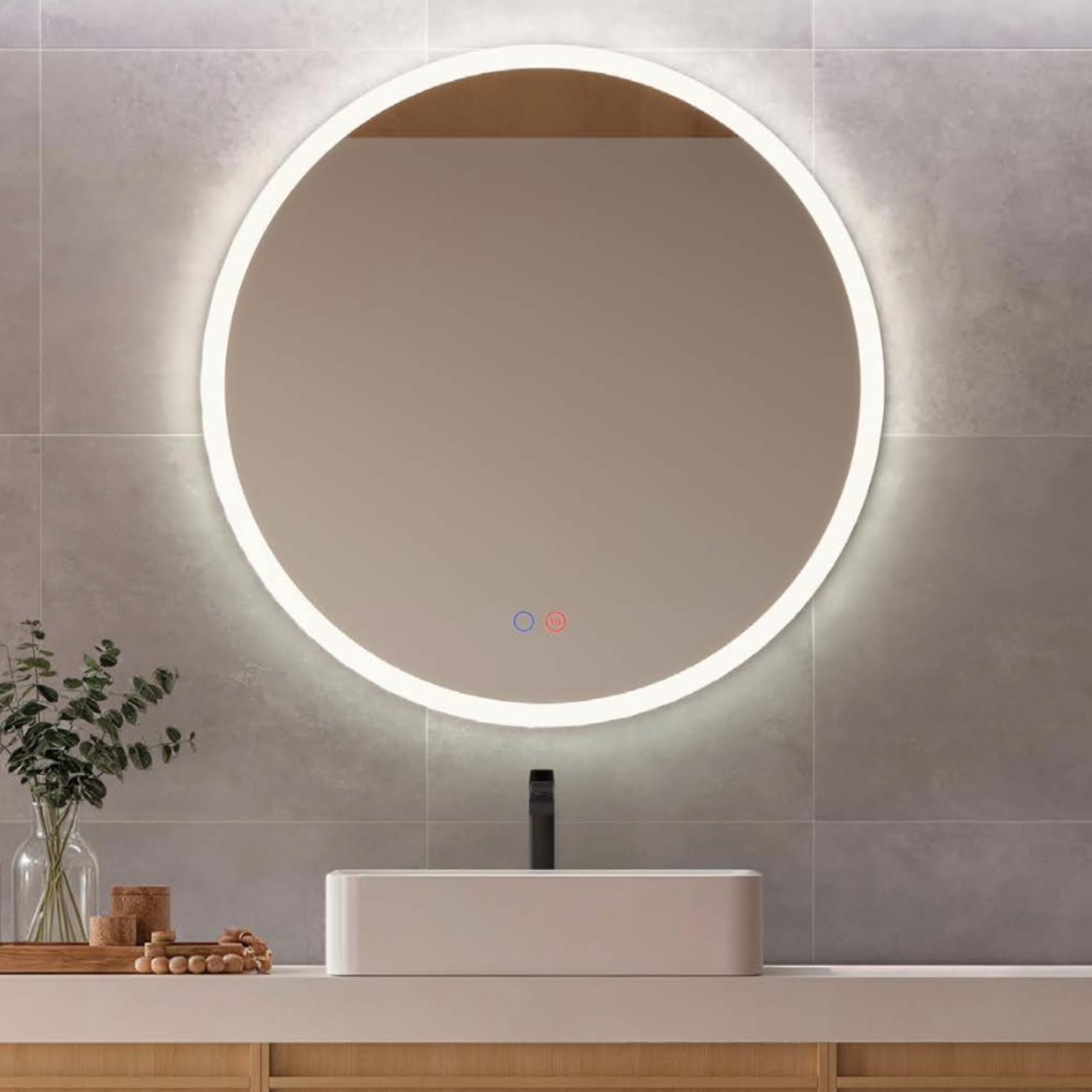 LEDIMEX - Espejo Baño LED Redondo 90cm con Antivaho | Espejo Retroiluminado con Luz Integrada Frontal Fría 6500k y Sensor ON/Off | Espejo Redondo Pared con Premarco para Mueble de Baño