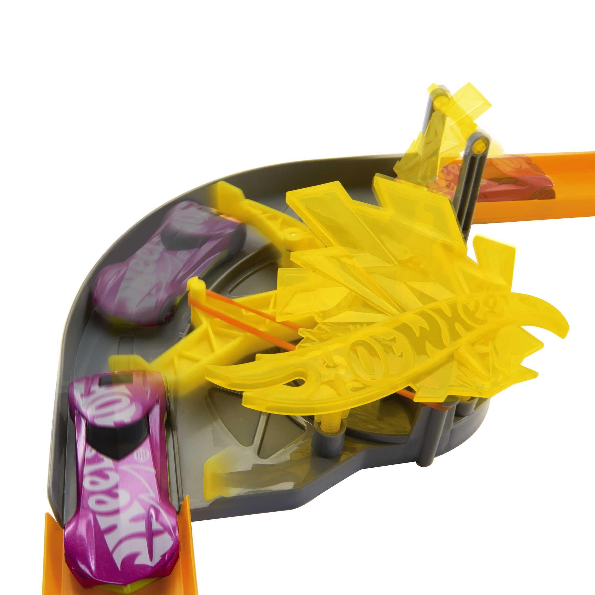 Hot Wheels Coffret Track Builder Éclair avec 1 Voiture, 12 Éléments De Piste, Boîte De Rangement Empilable, Thème De La Foudre, Jouet Enfant, Dès 4 Ans, HMC03