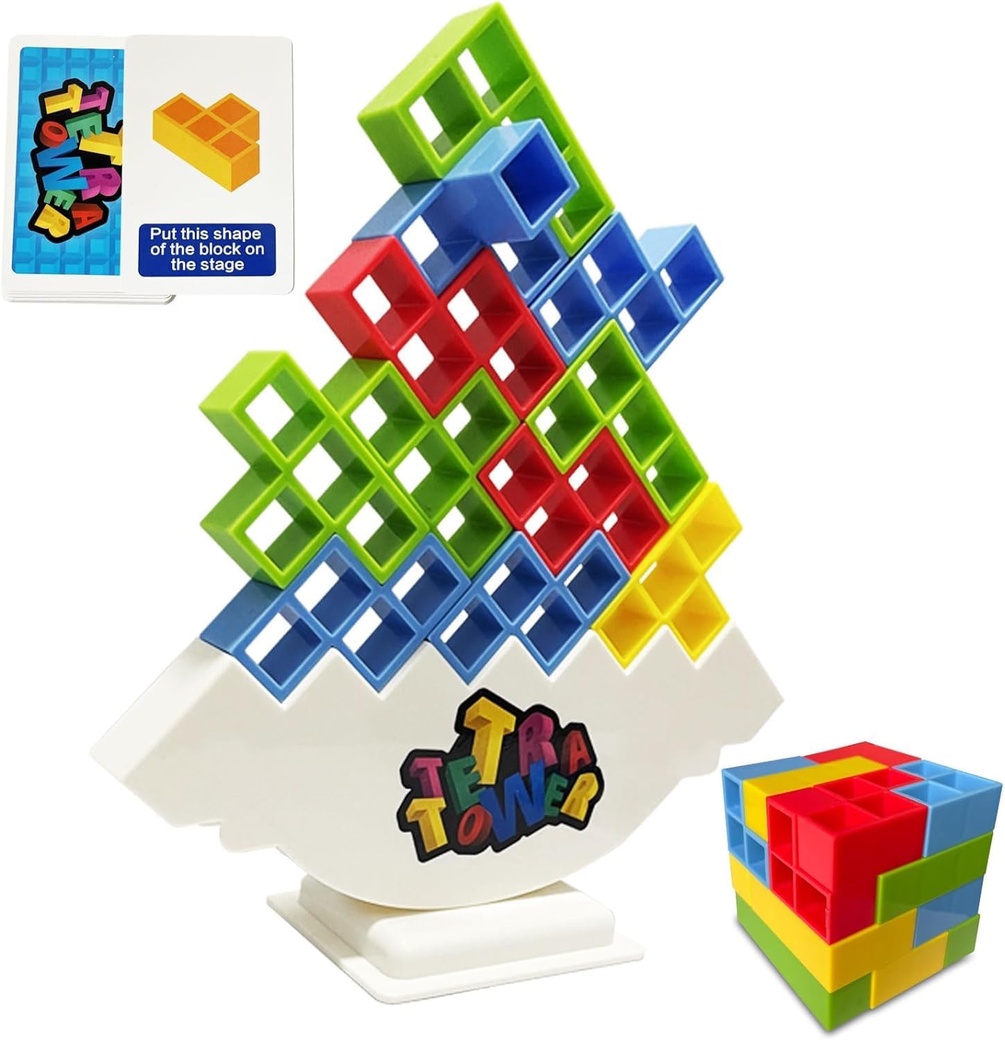 DuMesho Fun and Educational Tetra Tower Stacking Blocks Balance Game, Perfect for Kids, Adults, Family Board Games, Parties and Travel (16 PCS)