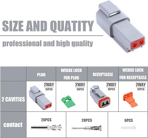 Miniatura 2 de Deutsch DT - Juego de 86 conectores de 2 pines, color gris, 10 unidades, conectores de cable eléctrico impermeables con contactos estampados y