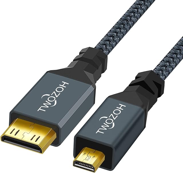 Twozoh Micro HDMI to Mini HDMI Cable, Mini HDMI Male to Micro HDMI Male Cable, Micro HDMI Type D Male to Mini HDMI Type C Male Cable Support 3D/4K 1080p (0.5M)