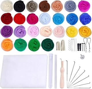 JasCherry - Kit de fieltro con aguja, fieltro de lana, 25 colores, conjunto de fieltro de lana con agujas de fieltro para manualidades y muñecas, adorno (3 g/color)