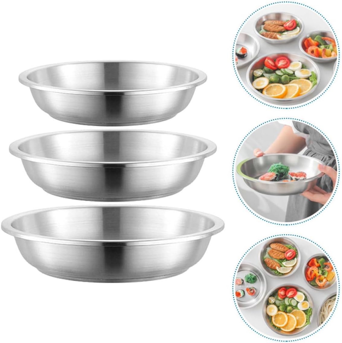 YARNOW 3pcs Stainless Steel round Plates Set for Camping and Picnic, Sturdy Metal Snack and Vegetable Serving Dishes with Smooth round Edges and Easy to Clean Surface