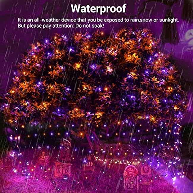 Joomer 12ft x 5ft 360LED Orange Purple Halloween Net Lights Outdoor Mesh lights, 8 Modes Timer Connectable Waterproof Bush Lights Mesh Netting Lights for Halloween Outdoor Decorations (Green Wire)