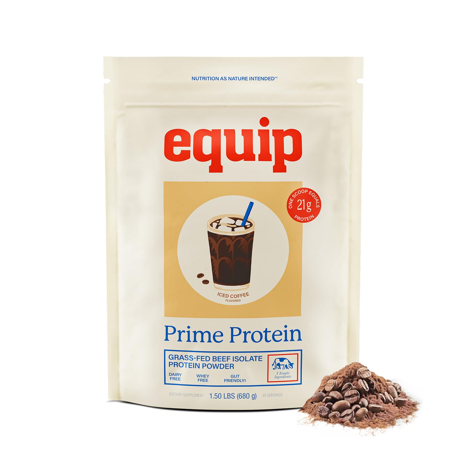 Equip Foods Prime Protein Powder | Clean, Grass Fed Beef Protein Powder | Carnivore Protein Isolate | Paleo, Keto Friendly, Gluten & Dairy Free | Helps Build & Repair Tissue | 30 Servings, Iced Coffee