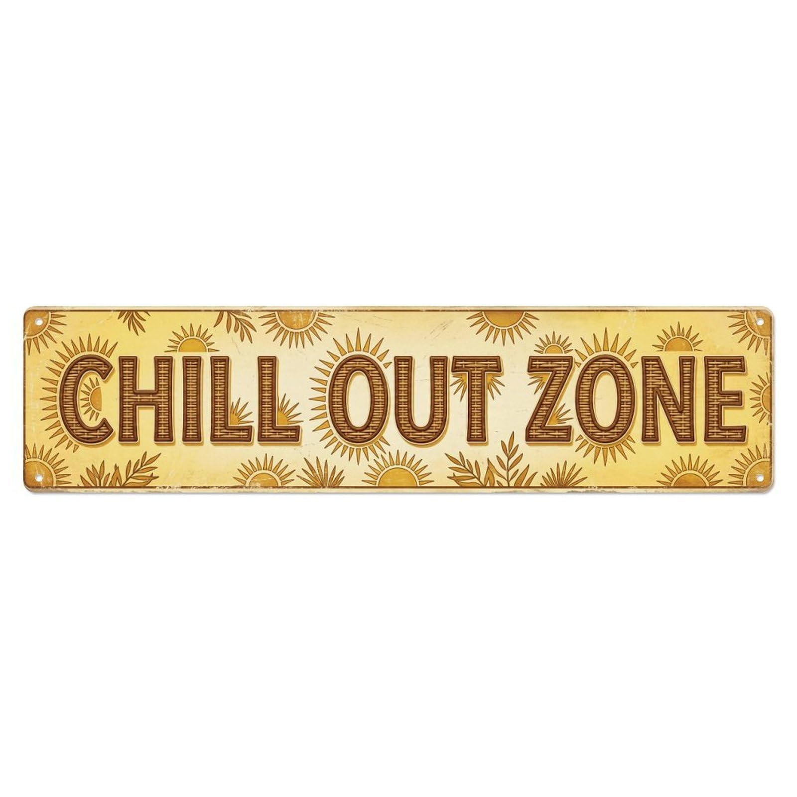 Chill Out Zone Rustic Solarium 2 Metal Tin Skinny Sign Plaque Wall Decor for Cafe, Club Bar, Office, Home Garden Metal Poster 4x16Inch