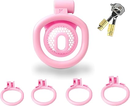 Juego de jaula para pene de malla extra pequeña con 4 anillos para pene, jaula de castidad de resina 3D, jaula de castidad para hombres, cinturón de castidad, juguete sexual esclavo SM para adultos(Ro