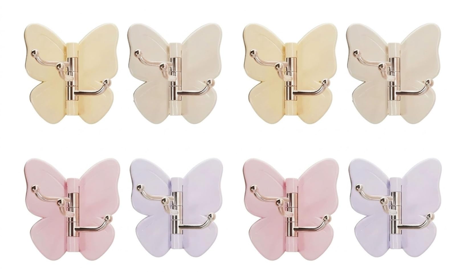 HUFENYU 4pcs Rotating Butterfly Adhesive Wall Hooks 270° Swivel 3 Prong Design Strong Stick On Organizer with Adjustable Wings(8pcs)