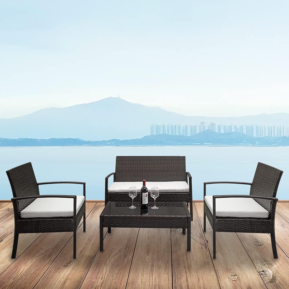 in Stock 2pcs Arm Chairs 1pc Love Seat & Tempered Glass Coffee Table Rattan Sofa Set Brown Gradient Patio Outdoor Furniture