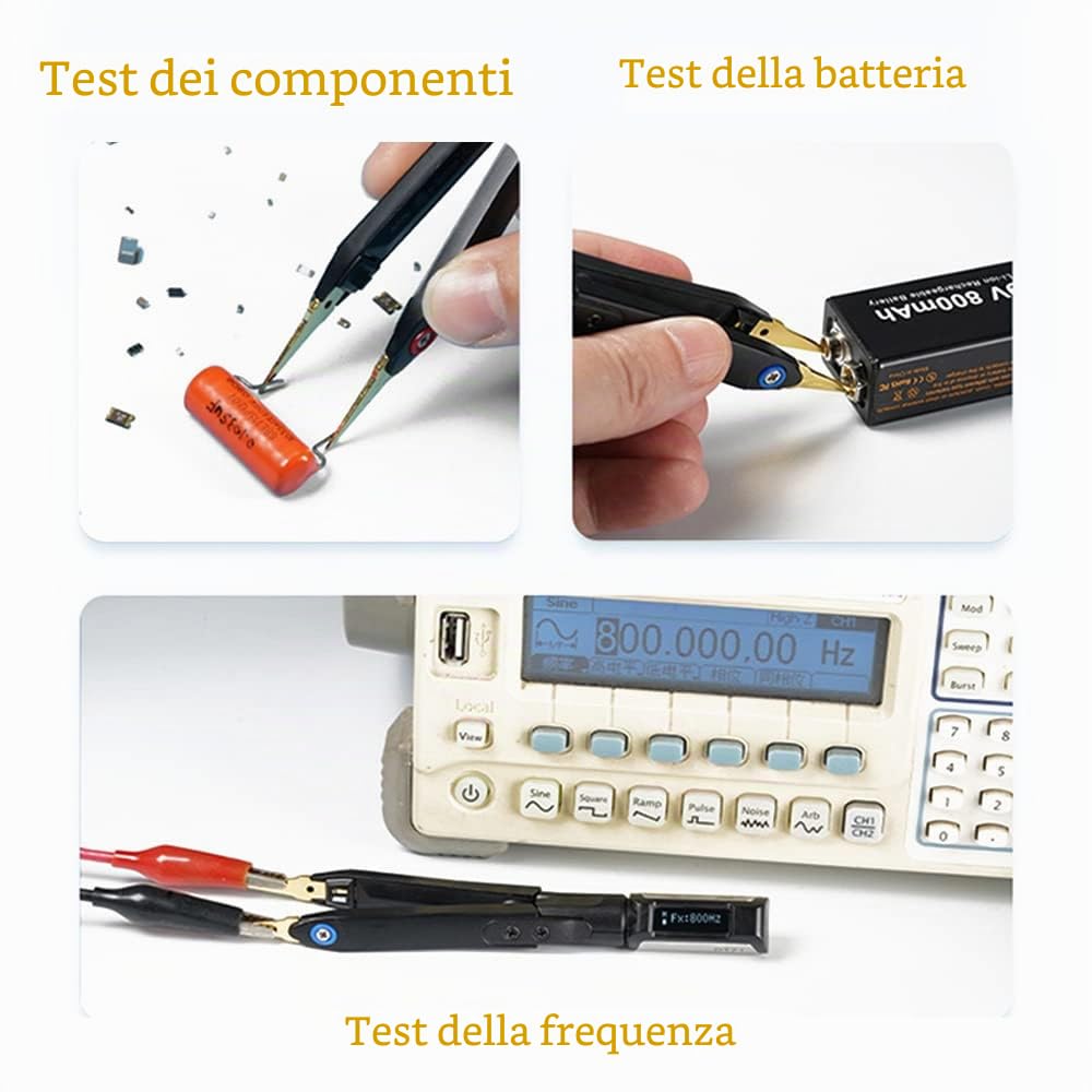 MINIWARE DT71 Misuratore LCR per Pinzette Digitali, Test per SMD/Resistore/Condensatore/Induttanza/Tensione/Frequenza/Diodo, Riconoscimento Automatico dei Componenti, Multimetro