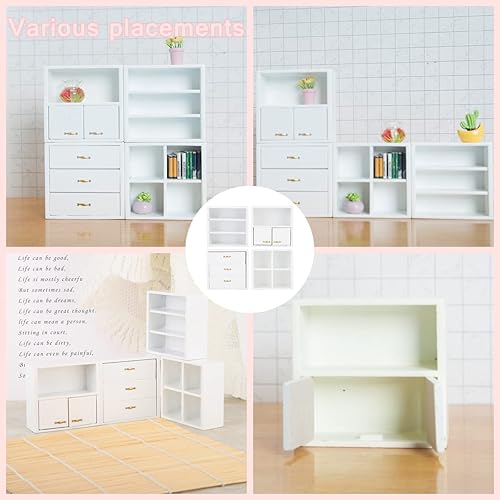 Miniatura 4 de Cabina de exhibición de madera en miniatura para muebles de casa de muñecas (blanco, escala 1:12, 12 piezas)