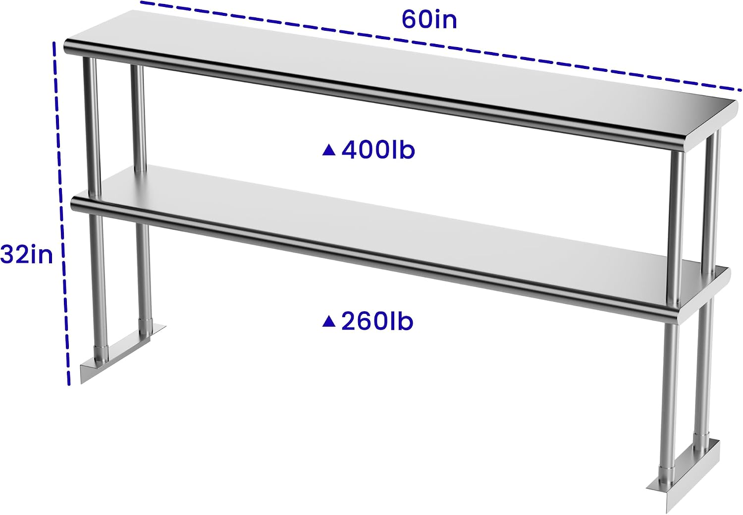 Double Overshelf of Stainless Steel 12'' x 60'', Commercial 2 Tier Shelf for Prep & Work Table in Restaurant, Home and Kitchen (12x60)