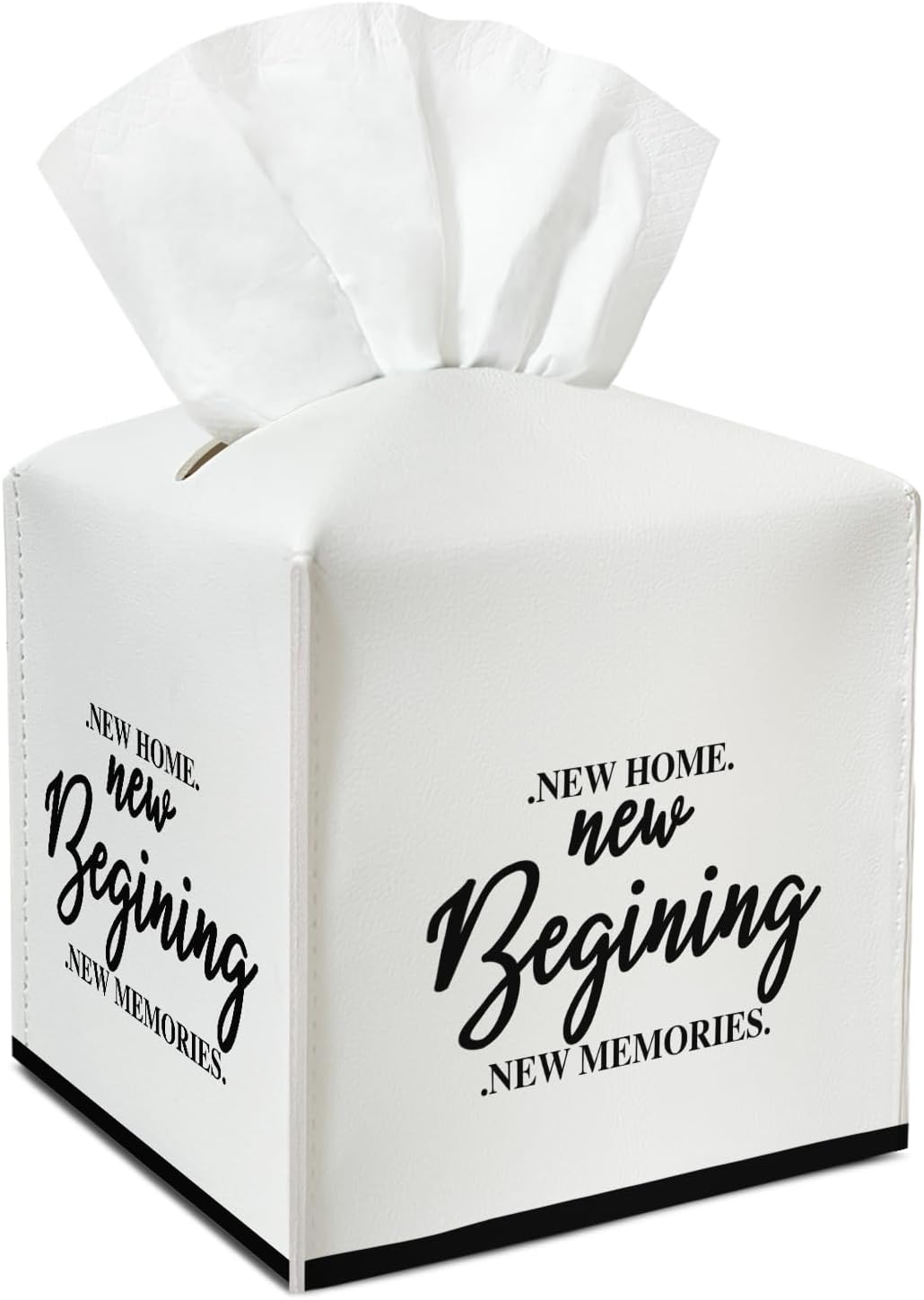 New Home Tissue Box Cover Square, Waterproof Leather Tissue Box Holder, New Home Gift Idea for Friends, Facial Paper Organizer Decor for Bathroom Nightstand Vanity Desk Office Car /012