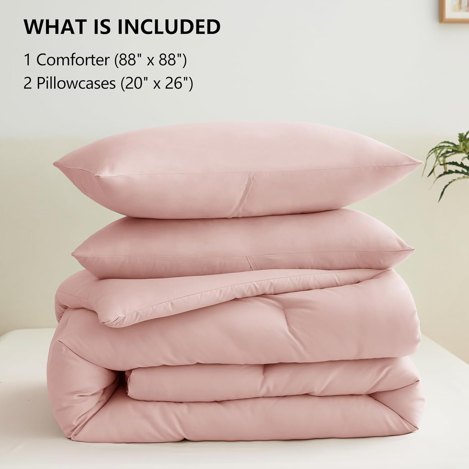 CozyLux Blush Pink Queen Comforter Set for Girls, 3 Pieces Women Solid Breathable Quilted Bedding Sets, Luxury Soft Bed Set with Down Alternative Comforter All Season (1 Comforter & 2 Pillowcases) - Image 7