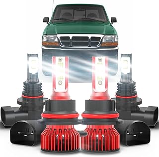 For Ford Ranger 1998 1999 2000 500% Brightness 9007 Light bulb High&Low Beam+9006/9145 LED Fog Lights,6500K White, 4Pcs 9007 9006/9145 Led Bulb