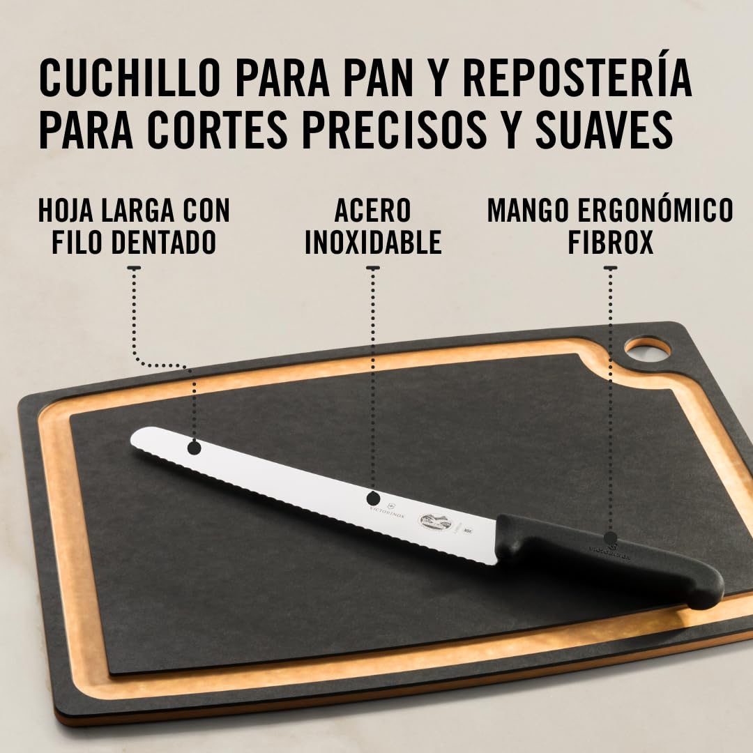 Victorinox Fibrox Sierra para repostería con hoja dentada, cuchillo de cocina largo para repostería y pastelería, 26 cm, afilado, acero inoxidable, negro