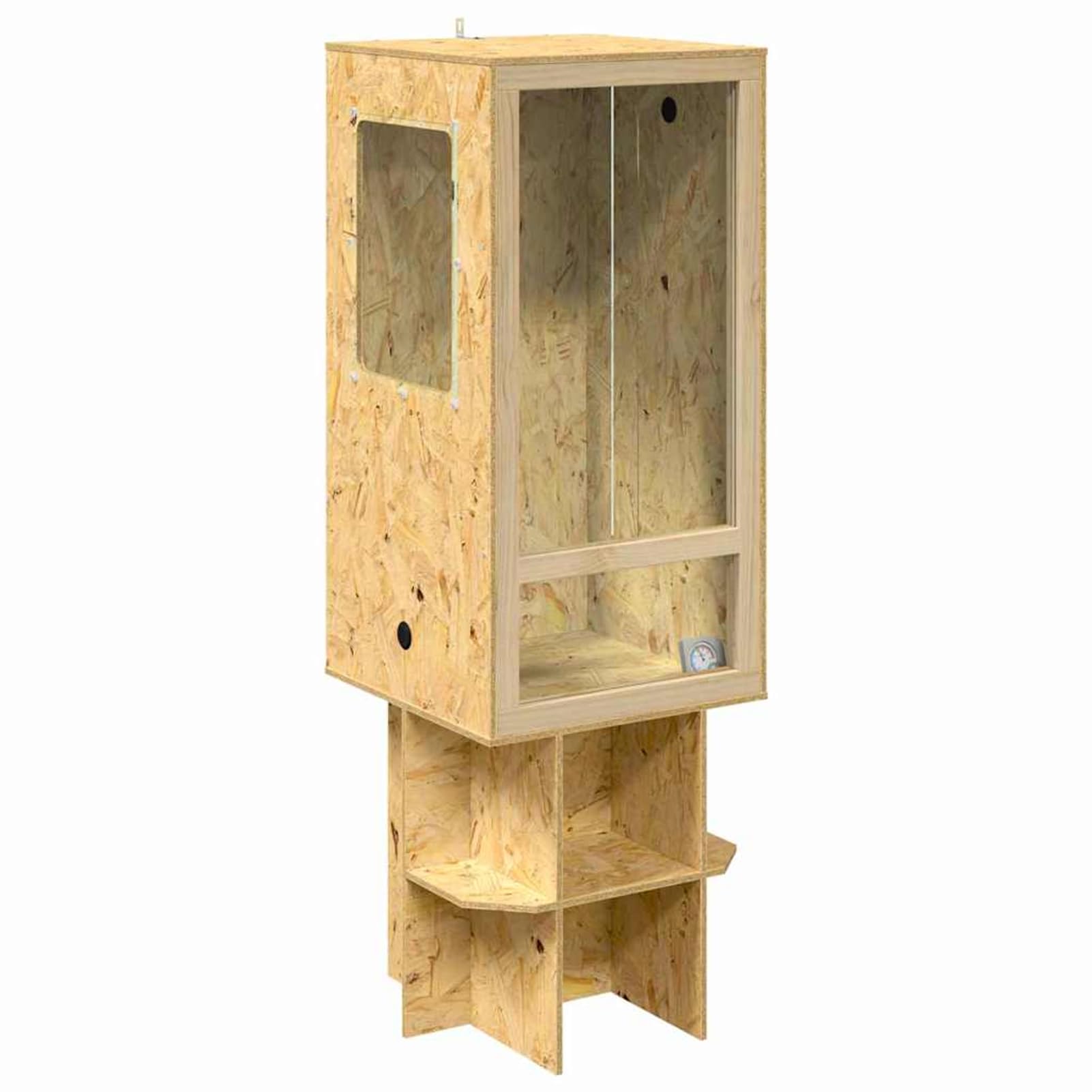 Terrario OSB Rustico per Rettili Roditori 50x50x150 cm Vetro Temperato Porte Scorrevoli con Termometro e Base