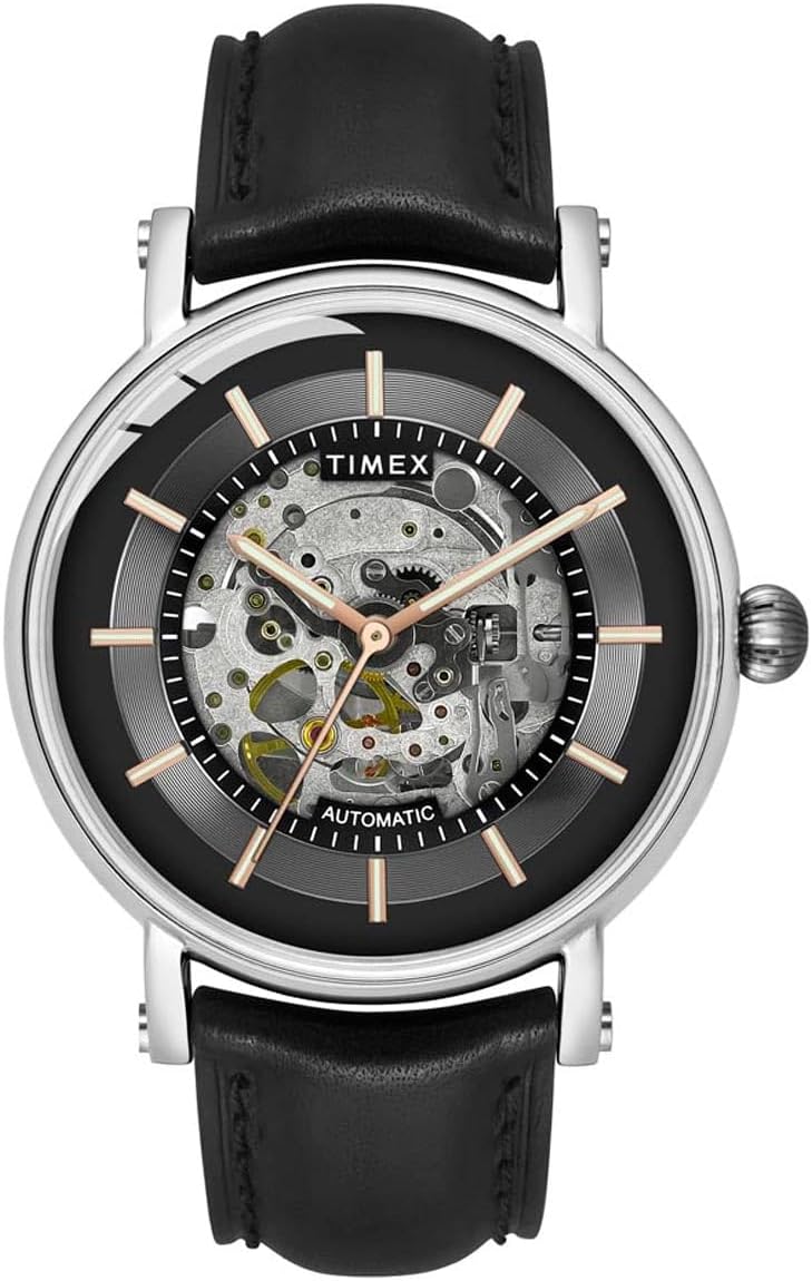 TIMEX Automatic Watch for Man with Blue Round Dial & Blue Leather Strap Band Water Resistant Men's Wrist Watches