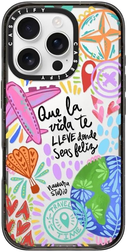 CASETiFY Impact Case for iPhone 16 Pro [Slim / 8.2 ft. 4X Military Grade Drop Protection/Wireless Charging Compatible] - Ser Feliz - Clear Black