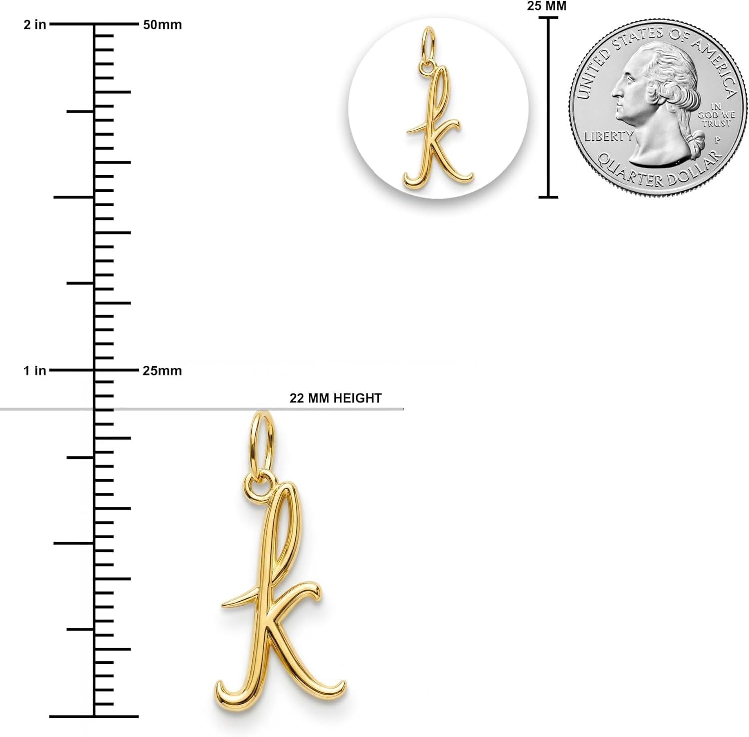 Charm America- Letters A-Z Small Initial Charm For Necklace - 10 Karat Gold -Letter Pendant Necklace for Women - Fashion Jewelry