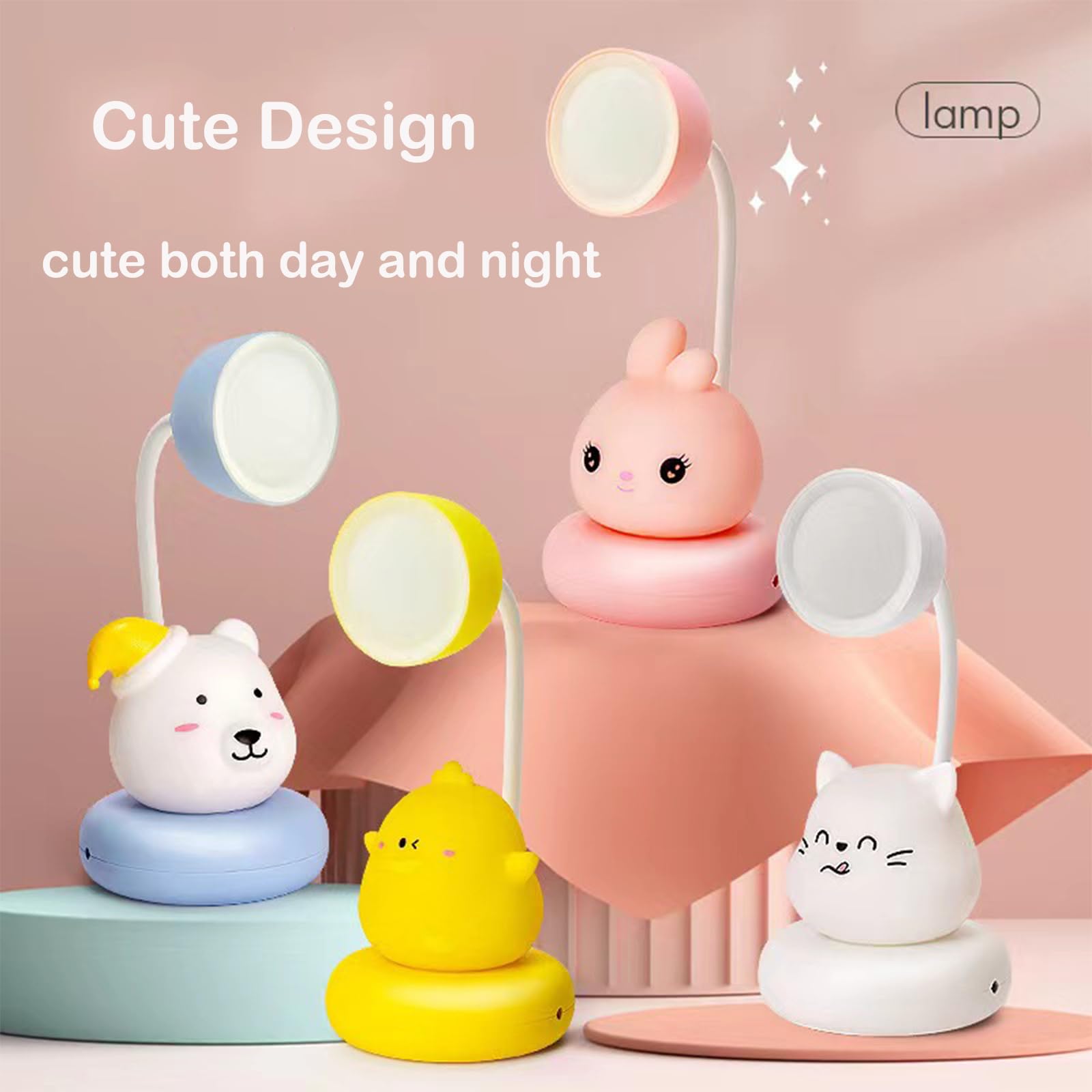 Yinhamnl Cute Desk Lamp Kids Night Light LED Bedside Lamp for Kids USB Rechargeable Portable Eye Protection Table — view 4