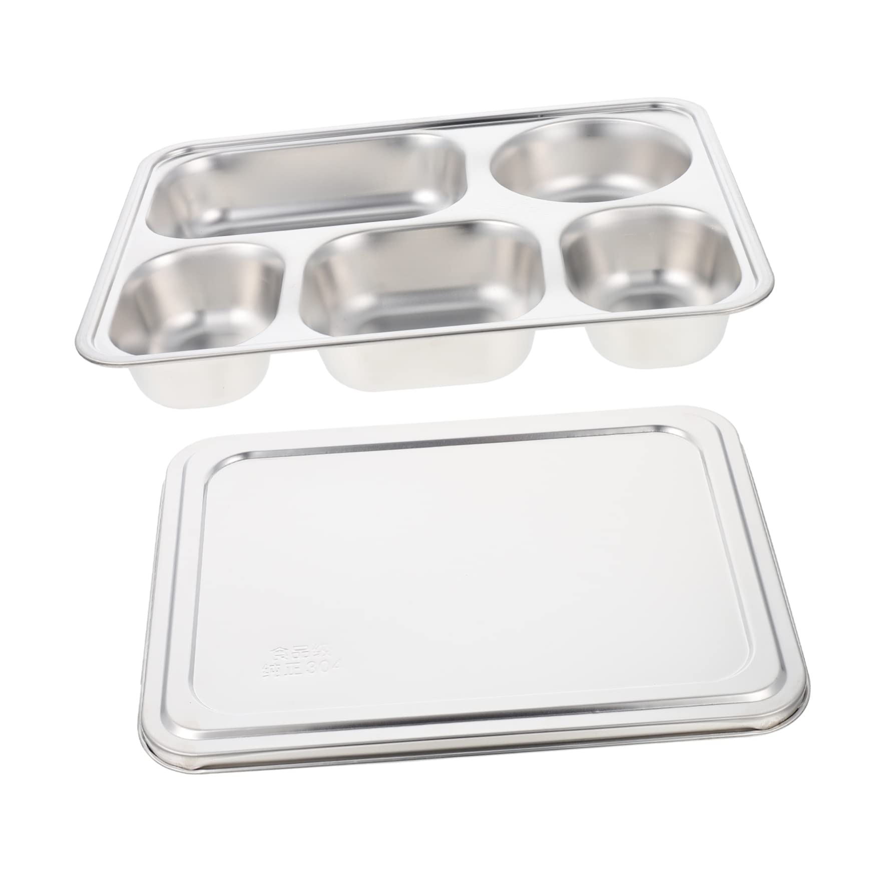 BEBEMOKO 5-section Lunch Plate School Cafeteria Stainless Steel Serving Platter