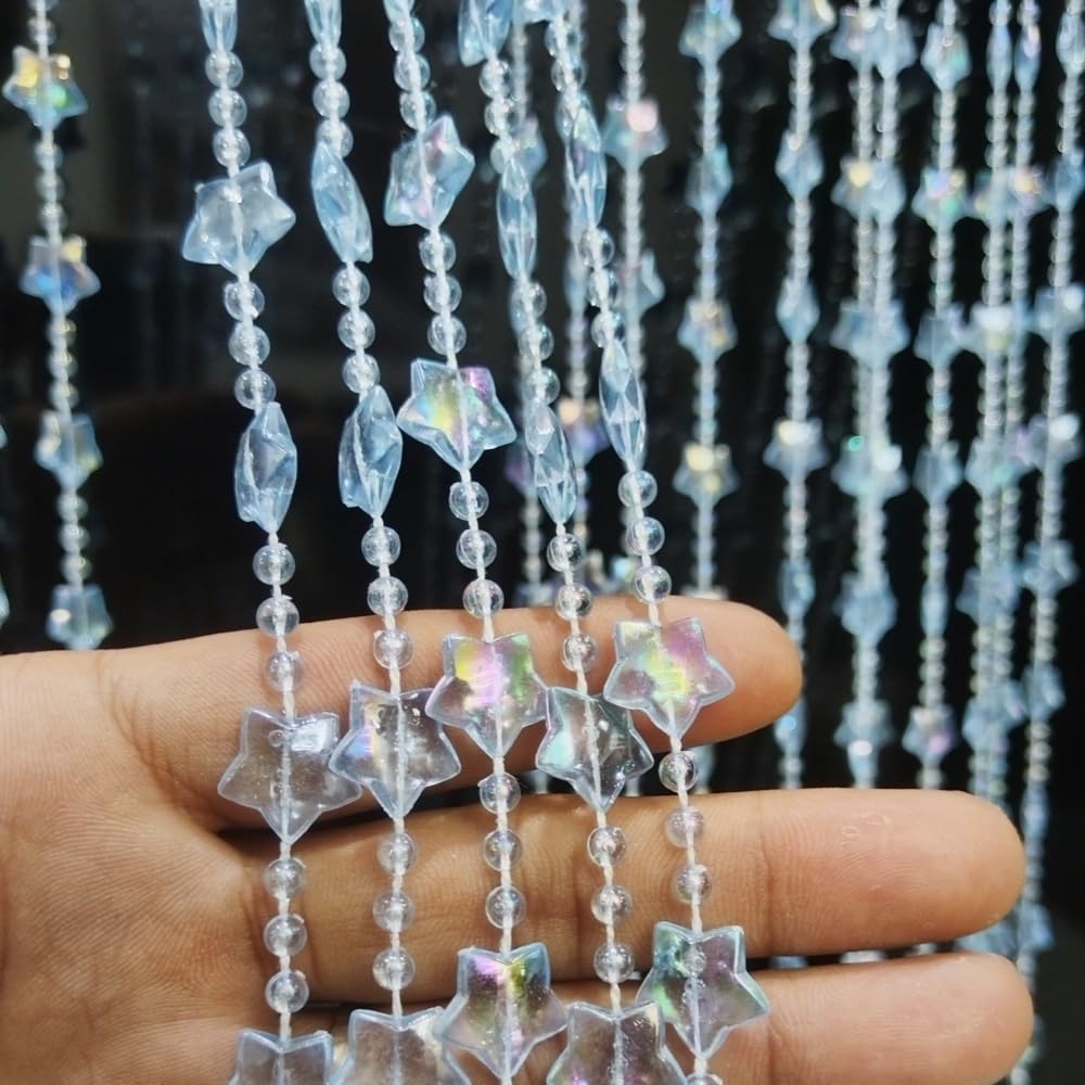 ave Split Perlenvorhang für Türen, Sterne, Acryl, hängende Türperlen, Fadenvorhänge, Quaste, Raumteiler, Bildschirm-Dekor für Tür, Fenster, Wohnzimmer, Hochzeit, 049 Stern (Blauer Stern)