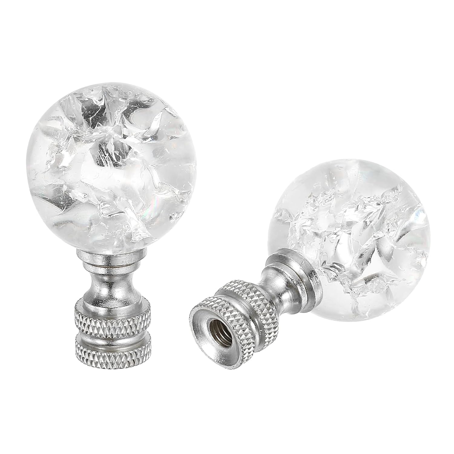 PATIKIL 1/4-27 Lamp Finial Cap for Lampshade Harp Top, 4Pcs Cap Nut Screw Cap Knob Clear Crackle Ball Shaped Crystal Lamp Shade Decoration for Table Floor Lamp, Silver Tone