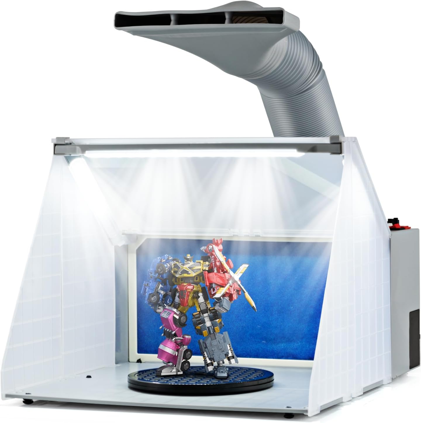 HOMFME Folding Airbrush Spray Booth, Portable Spray Booth Kit with 3 LED Lights, Adjustable Hose and Revolving Turntable, Spray Booth and Extractor Set for Models Crafts Artworks (No Top Holders)