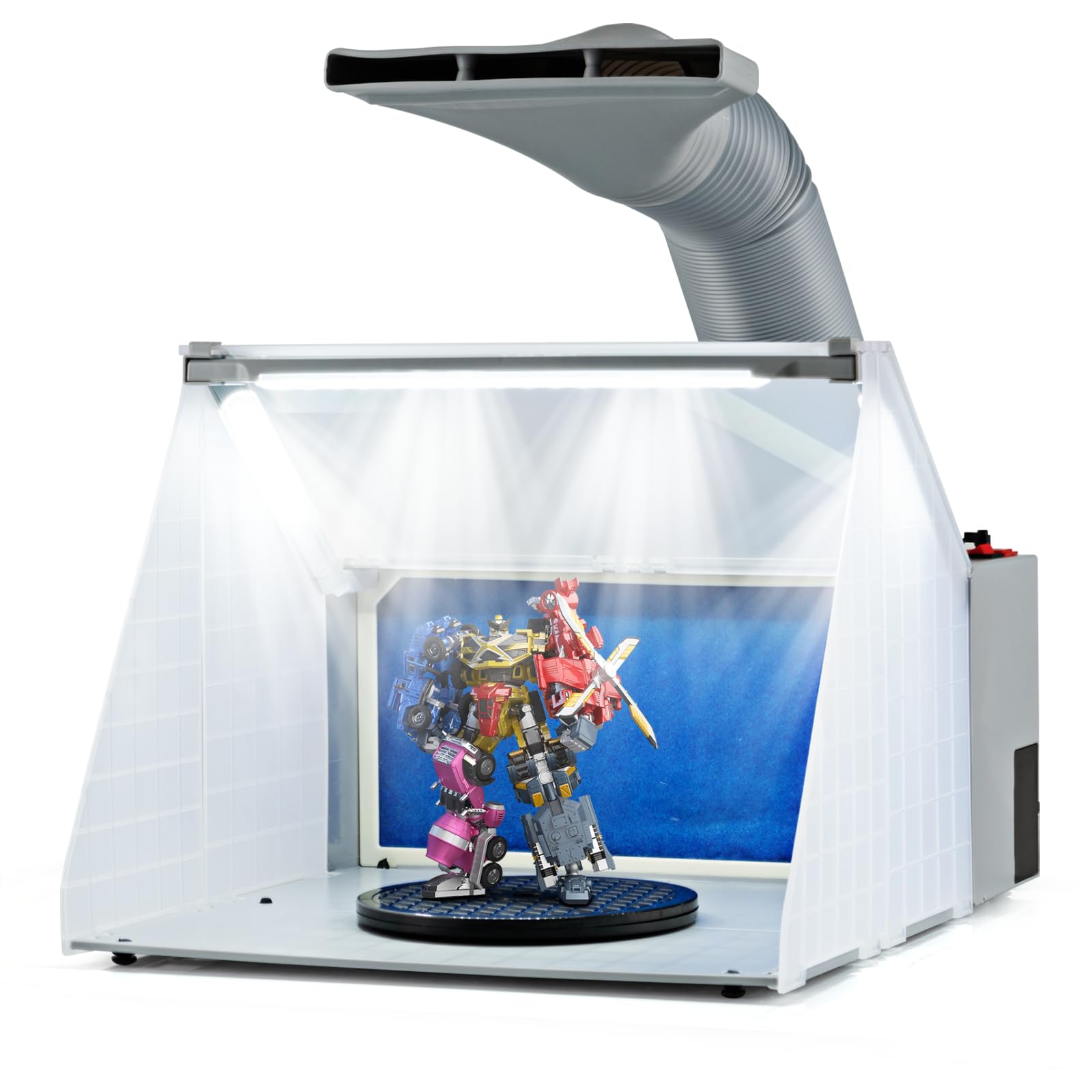 HOMFME Folding Airbrush Spray Booth, Portable Spray Booth Kit with 3 LED Lights, Adjustable Hose and Revolving Turntable, Spray Booth and Extractor Set for Models Crafts Artworks (No Top Holders)