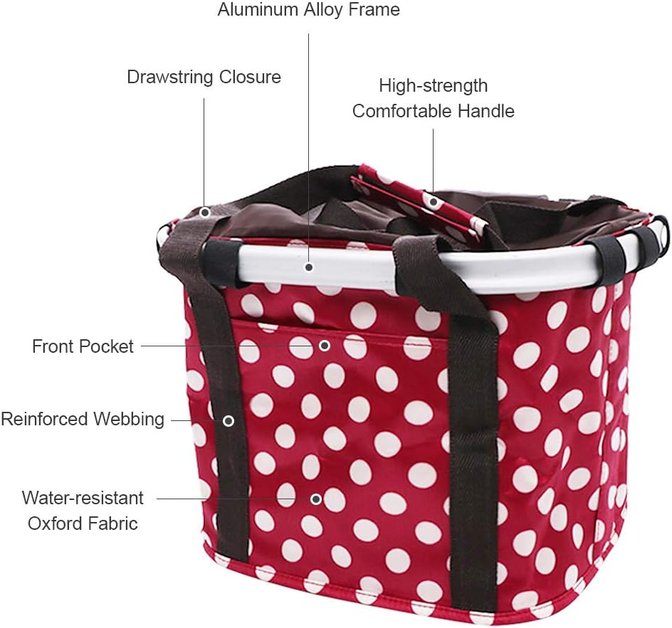 Lixada Bike Basket Detachable Folding Bicycle Small Dog Bike Front Carrier Baskets with Cute Pattern Removable Quick Release Cycling Handlebar Bag Mountain Bike Women Picnic Shopping Commuting