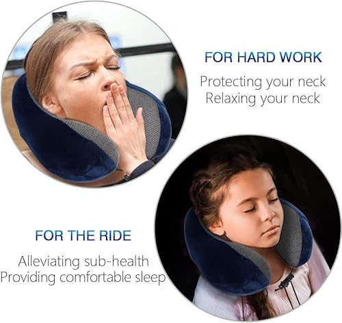 Miniatura 5 de DYD Almohada de viaje de espuma viscoelástica para el cuello para avión, funda de terciopelo lavable, almohada ergonómica de apoyo para el cuello
