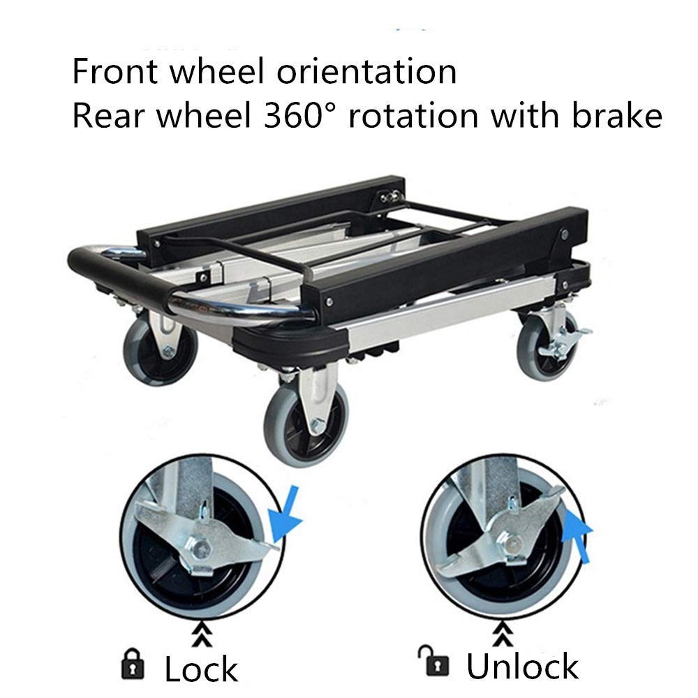 Diable pliable avec 4 roues – Chariot de courses portable et porte-bagages pour un transport facile – Chariot de manutention léger et durable